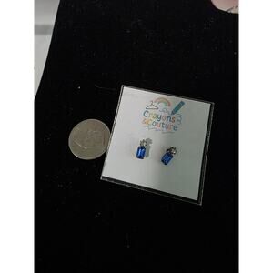 Vintage Blue Rectangle Stud Pierced earrings Minimalist GorpCore Casual Normcore